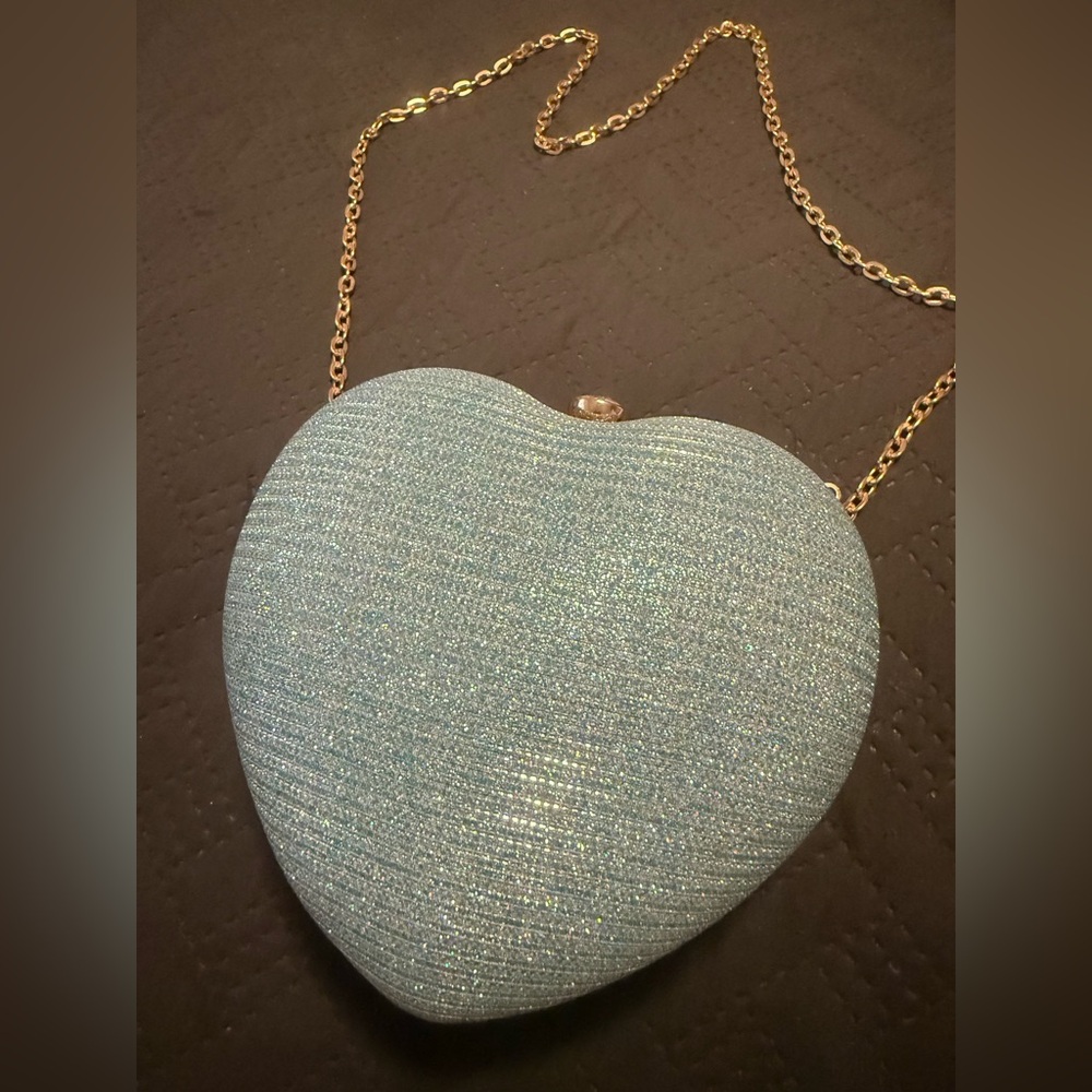 SHEIN Glittering Blue Heart Clutch NWOT
